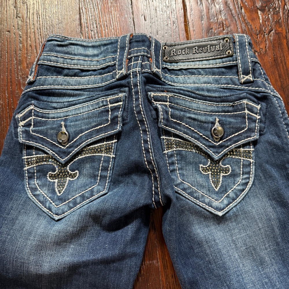 Rock Revival Jeans Womens 24 Blue Scarlett Wide Leg Capri Faded Flap‎ Pockets